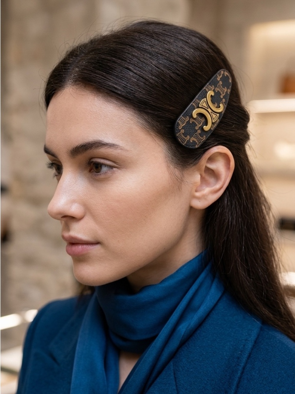 Celine Triomphe Logo Barrette